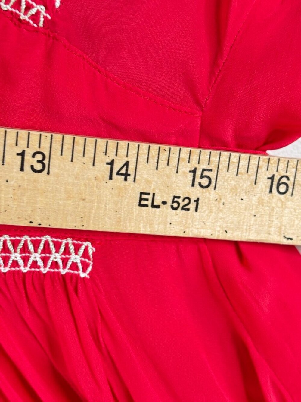 J.Crew Smocked Midi Dress 8 Crepe de Chine Red Peasant Prairie Milkmaid Preppy - Picture 13 of 13
